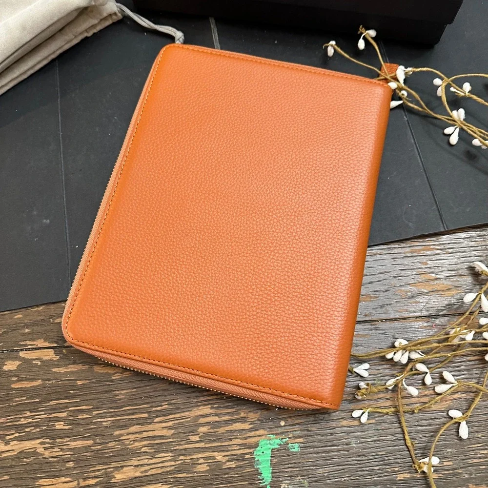 Moterm Zippered Leather Cover for A5-Notebooks Burnt Orange New 9.5